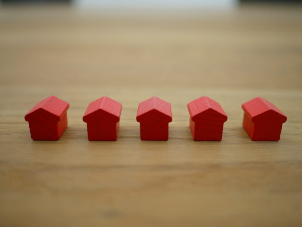 wooden figurines of houses